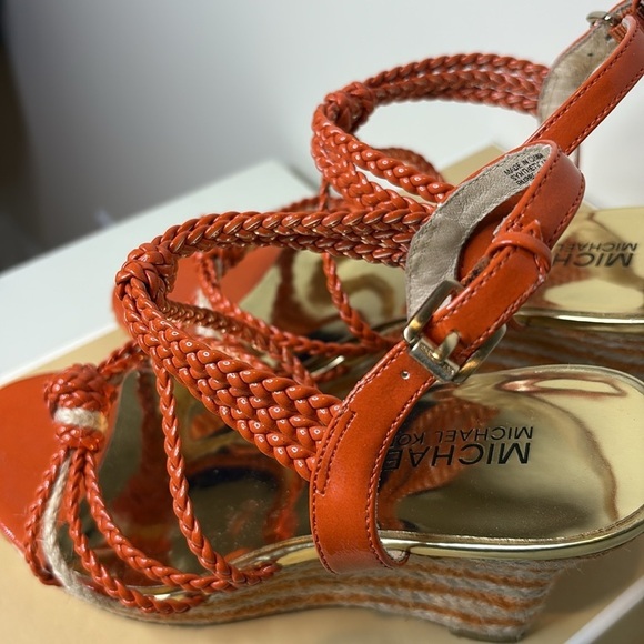 Michael Kors | Spring Orange Summer Wedge Knotted Braided Strappy Sandals 6.5 M - Picture 16 of 17